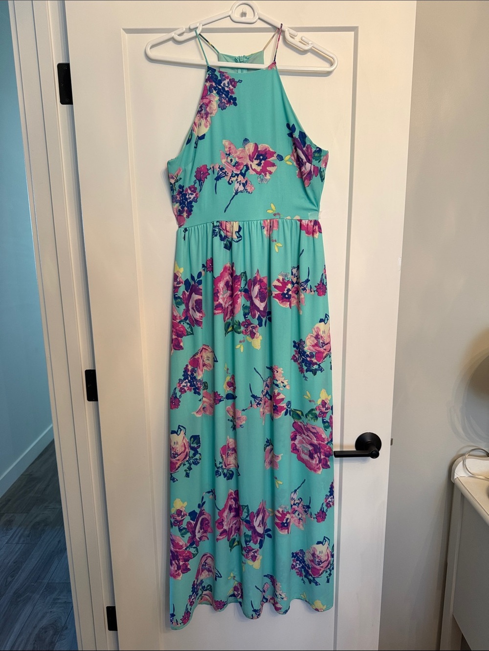 Turquoise floral Halter Maxi Dress